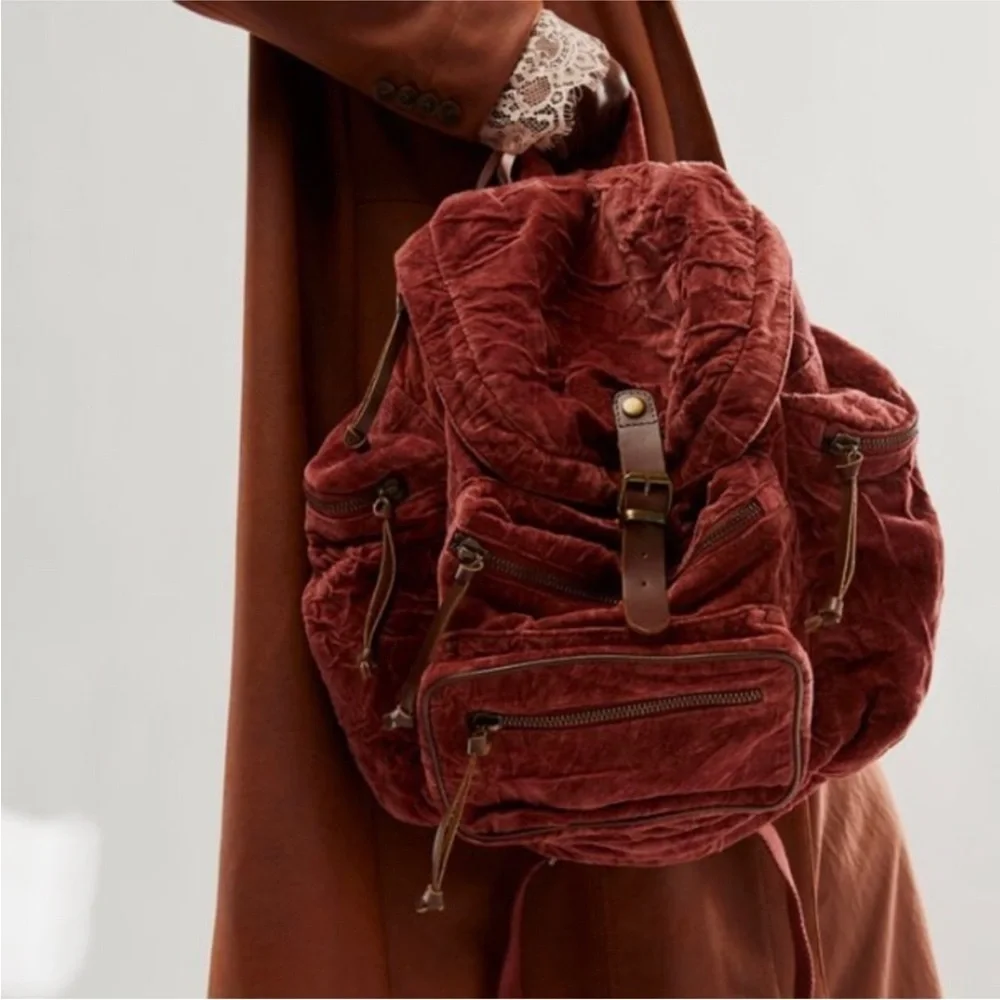 NWT Free People Malta Velvet Backpack Sepia Rose